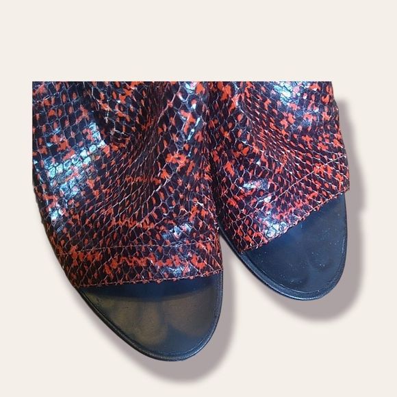 Balenciaga Red Snakeskin Slingback Heeled Sandals - Picture 9 of 10